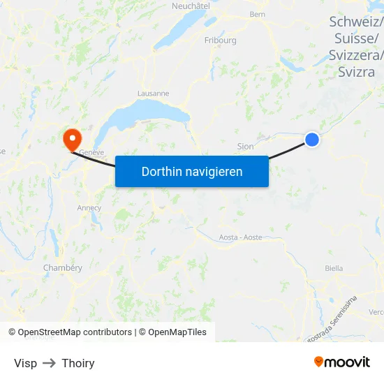 Visp to Thoiry map