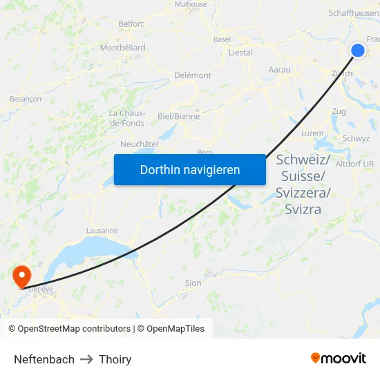 Neftenbach to Thoiry map