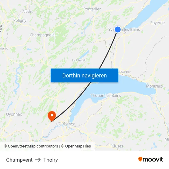 Champvent to Thoiry map