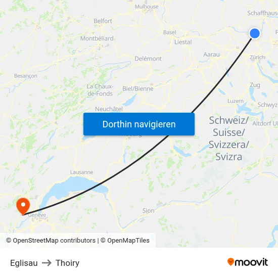 Eglisau to Thoiry map
