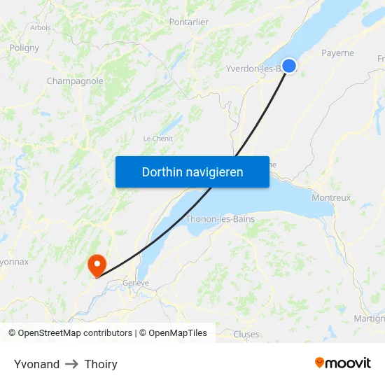 Yvonand to Thoiry map