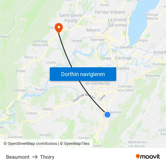 Beaumont to Thoiry map
