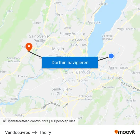 Vandoeuvres to Thoiry map