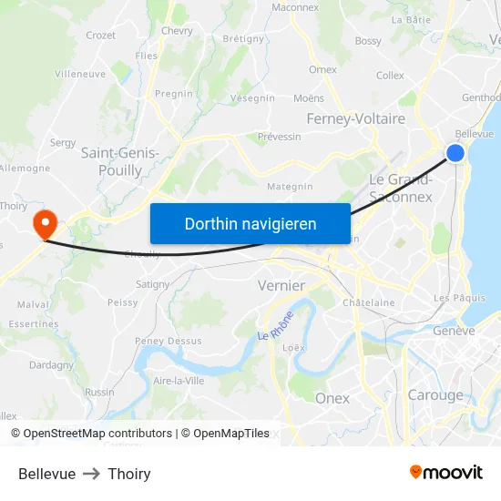 Bellevue to Thoiry map