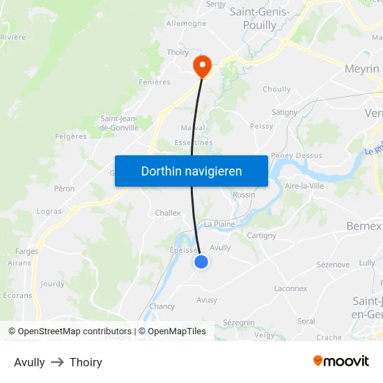 Avully to Thoiry map