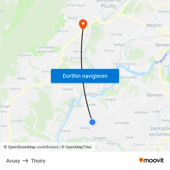 Avusy to Thoiry map