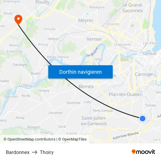 Bardonnex to Thoiry map