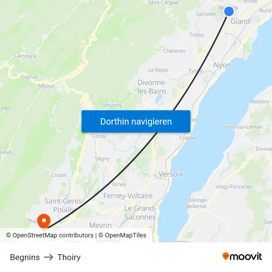 Begnins to Thoiry map