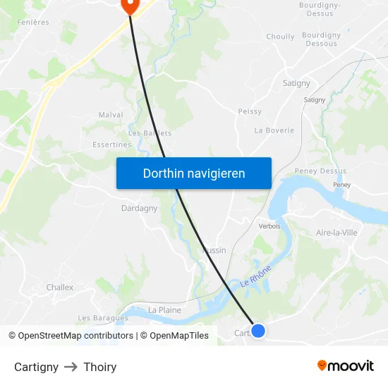 Cartigny to Thoiry map