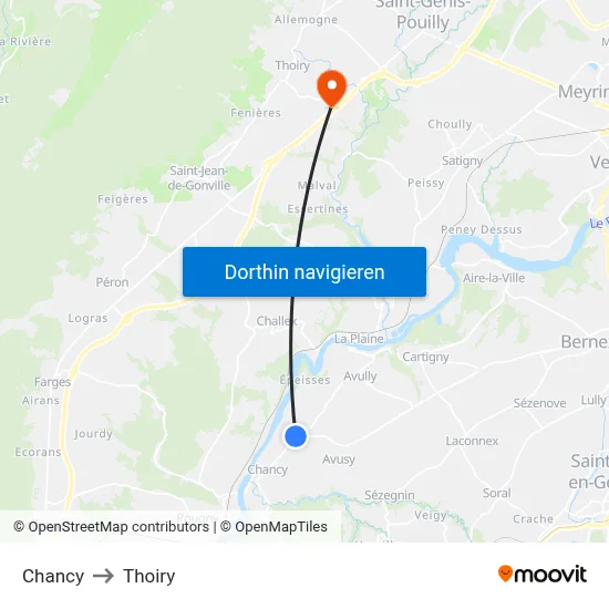 Chancy to Thoiry map