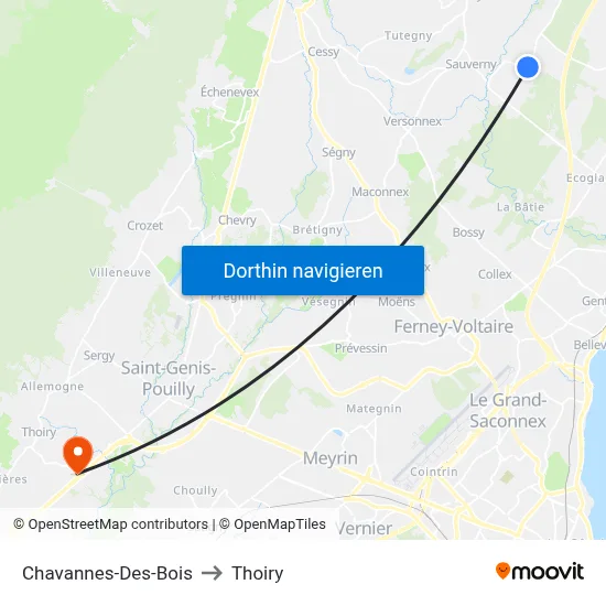 Chavannes-Des-Bois to Thoiry map