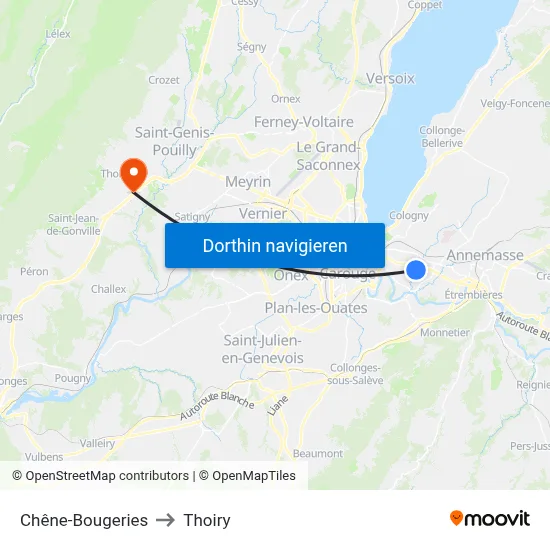 Chêne-Bougeries to Thoiry map
