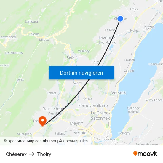 Chéserex to Thoiry map