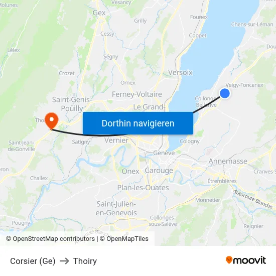 Corsier (Ge) to Thoiry map