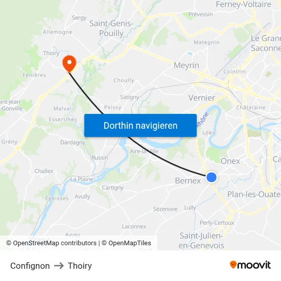 Confignon to Thoiry map