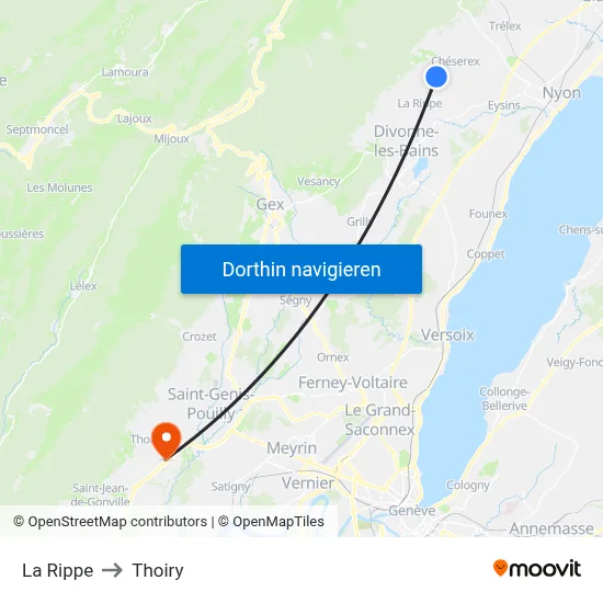 La Rippe to Thoiry map