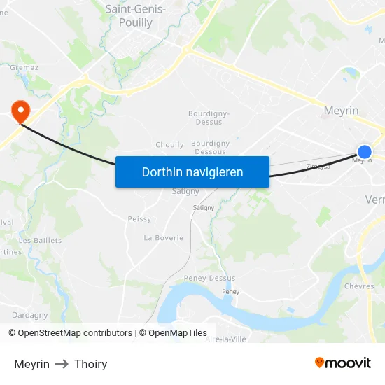 Meyrin to Thoiry map