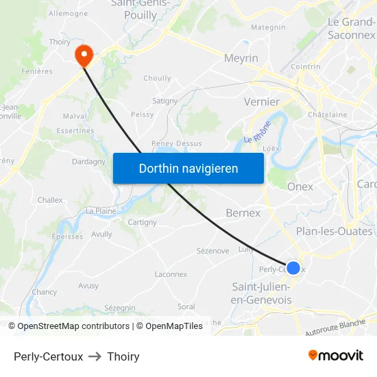 Perly-Certoux to Thoiry map