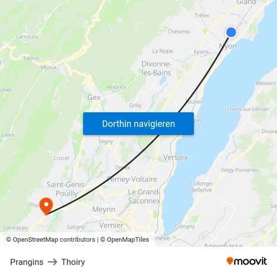 Prangins to Thoiry map