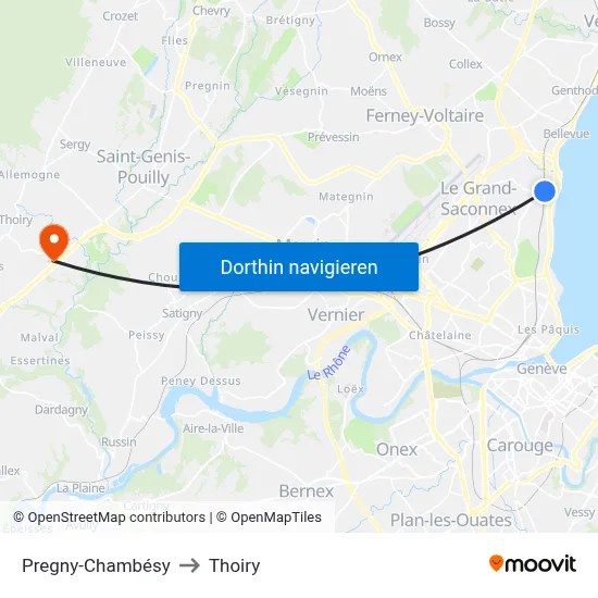 Pregny-Chambésy to Thoiry map