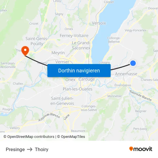 Presinge to Thoiry map