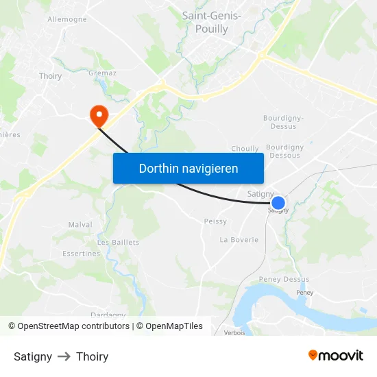 Satigny to Thoiry map