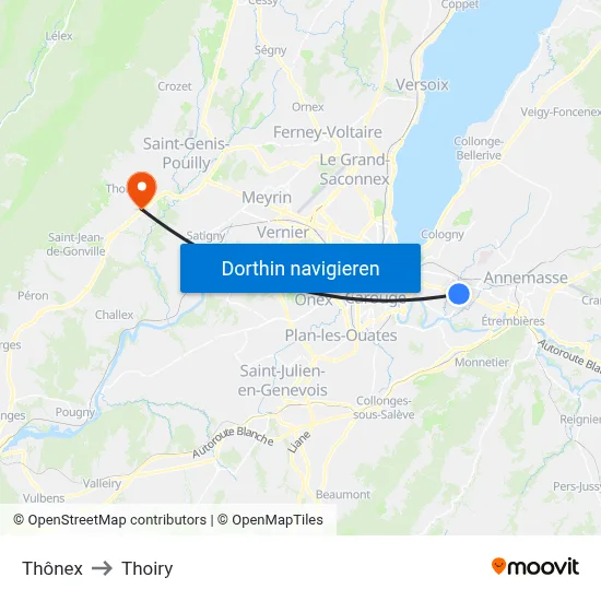 Thônex to Thoiry map