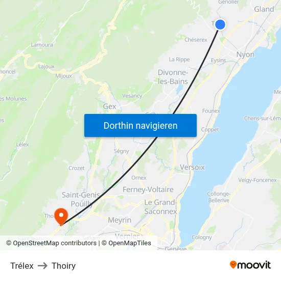 Trélex to Thoiry map