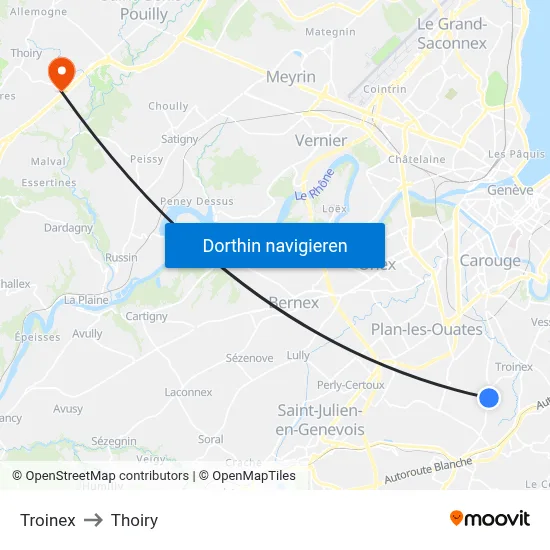 Troinex to Thoiry map