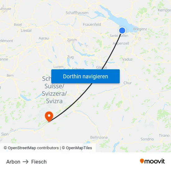 Arbon to Fiesch map
