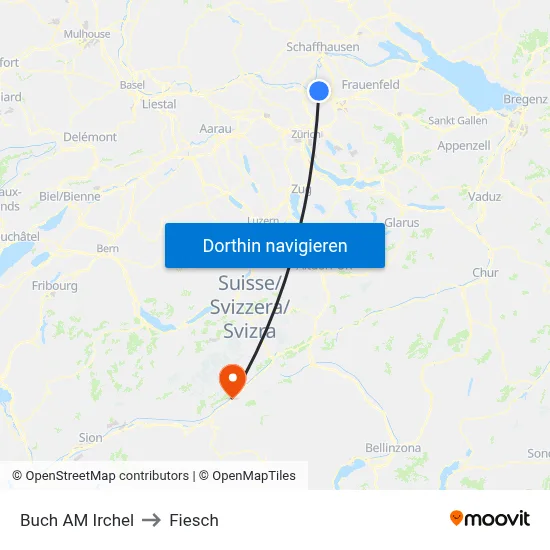 Buch AM Irchel to Fiesch map