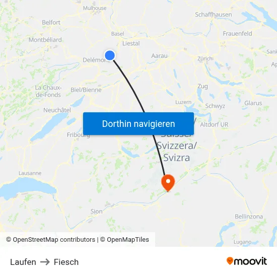 Laufen to Fiesch map