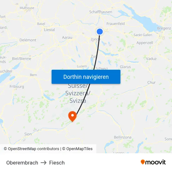 Oberembrach to Fiesch map