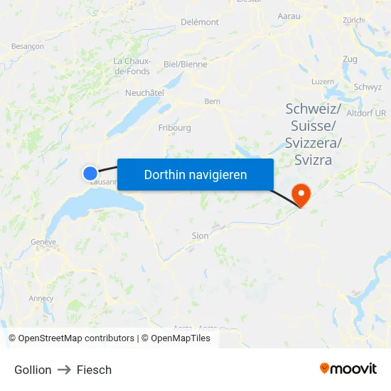Gollion to Fiesch map