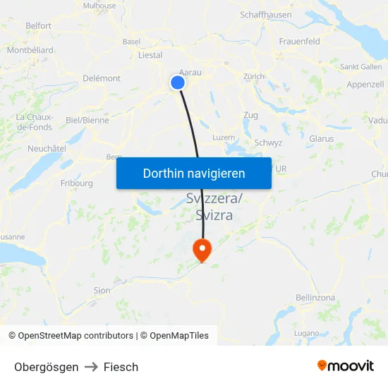 Obergösgen to Fiesch map