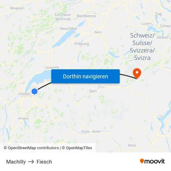 Machilly to Fiesch map