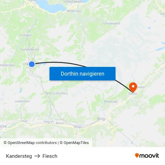 Kandersteg to Fiesch map