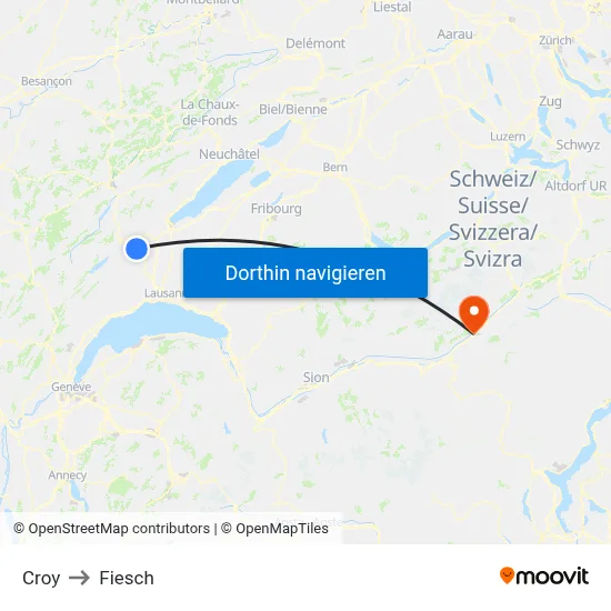Croy to Fiesch map