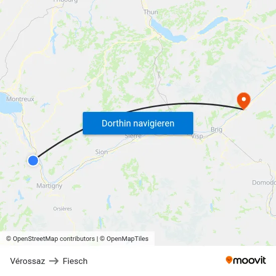 Vérossaz to Fiesch map