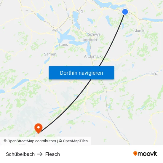 Schübelbach to Fiesch map