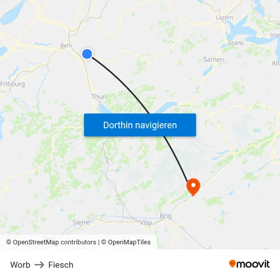 Worb to Fiesch map