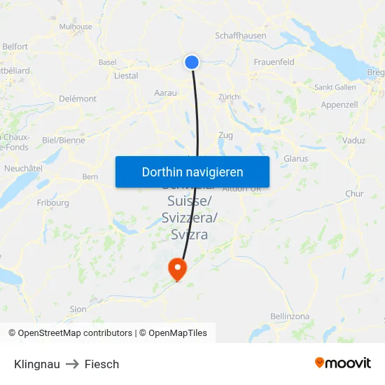 Klingnau to Fiesch map