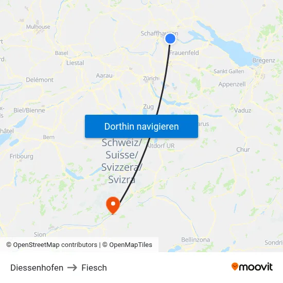 Diessenhofen to Fiesch map