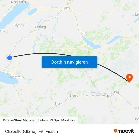 Chapelle (Glâne) to Fiesch map