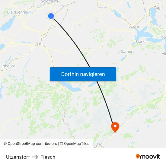 Utzenstorf to Fiesch map