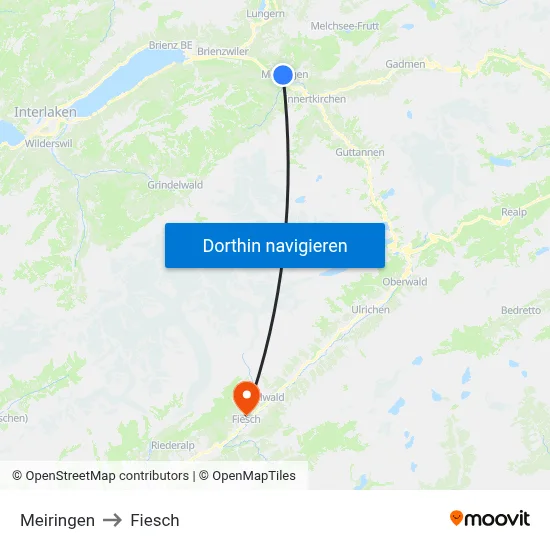Meiringen to Fiesch map