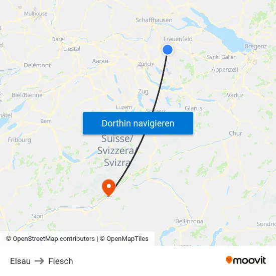 Elsau to Fiesch map