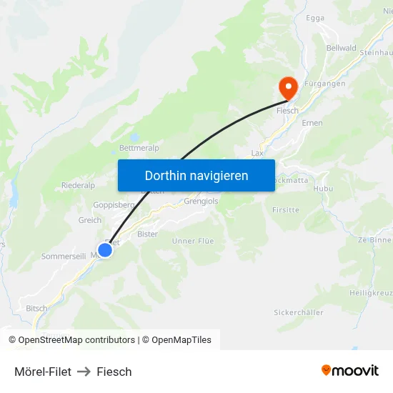 Mörel-Filet to Fiesch map