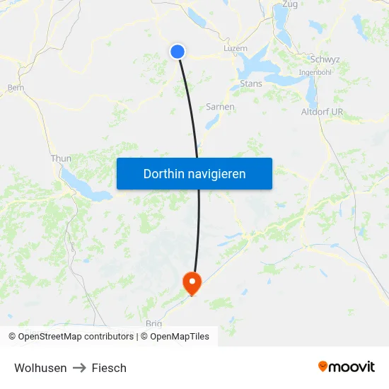 Wolhusen to Fiesch map
