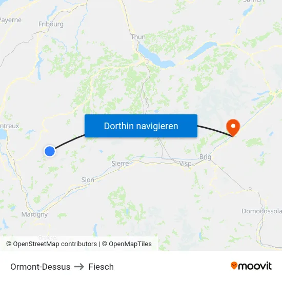 Ormont-Dessus to Fiesch map